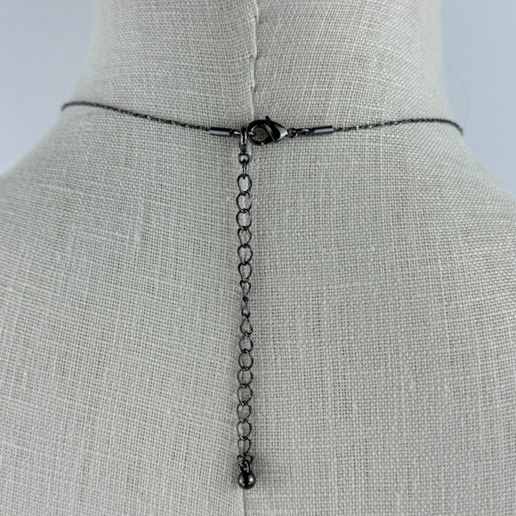 Vintage NR Pendant Necklace Dangle Earrings Set Gunmetal Midnight Blue Metallic - Picture 2 of 16